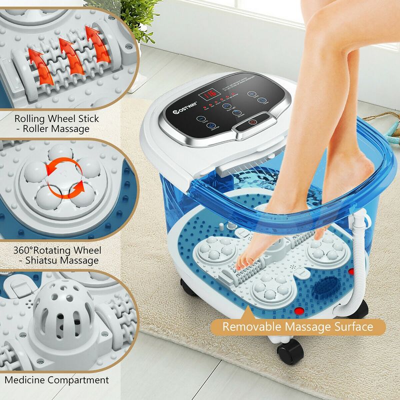 Costway Portable Foot Spa Bath Motorized Massager Electric Feet Salon Tub with Shower Blue & White/Blue/Coffee/Gray, 3 of 11