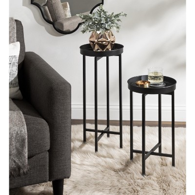 Celia Black Metal Foldable Tray Table Set, 2 Piece