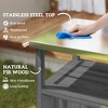 Outdoor Grill Cart with Stainless Steel Top, Solid Wood Outdoor Kitchen Island with Wheels, Integrated Hole - 4 of 4