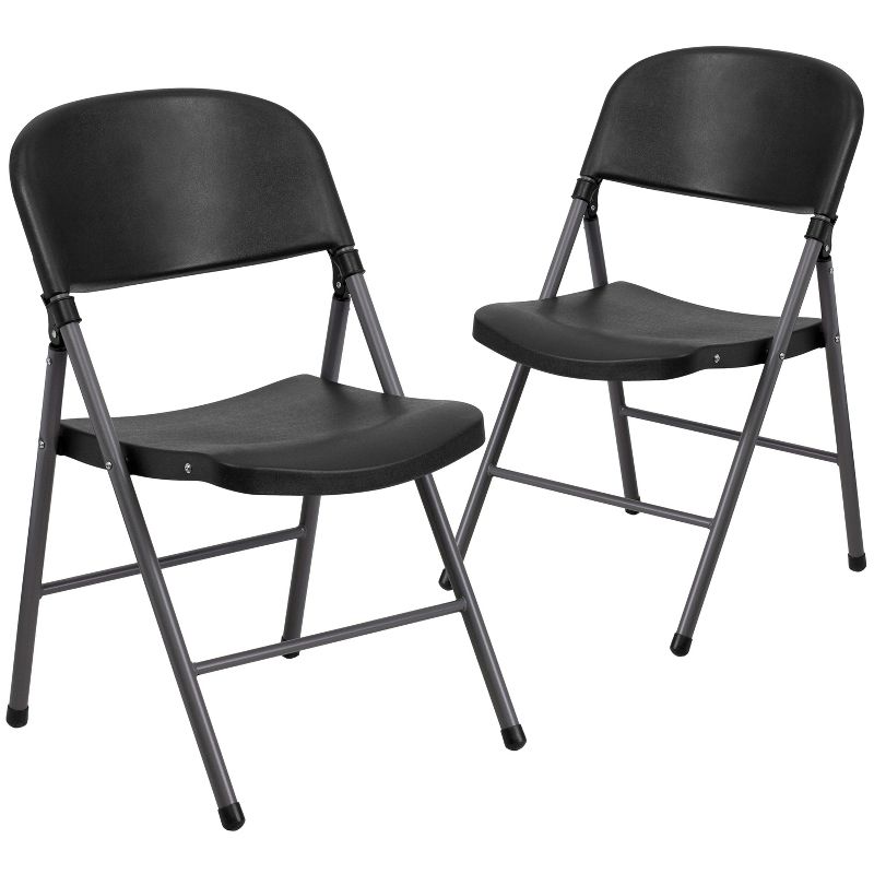 Flash Furniture 2 Pack HERCULES Series 330 lb. Capacity Plastic Folding Chair with Charcoal Frame, 1 of 13