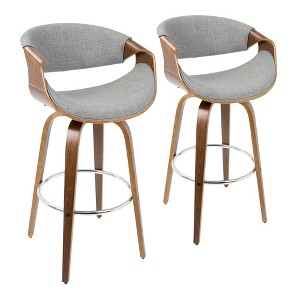 30" Mid-Century Modern Barstool with Swivel in Wood and Fabric, Set of 2 for Kitchen - 1 of 4