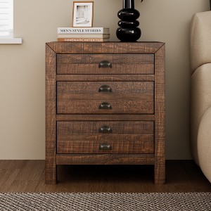 TIRAMISUBEST Rustic Farmhouse Style 3-Drawer Solid Pine Wood Nightstand with Integrated Charge Station - 1 of 4