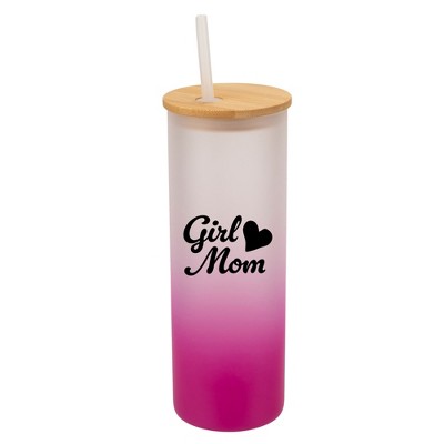 Elanze Designs Girl Mom Heart Love Family Daughter Wrap-Around Design 25 Ounce Frosted Gradient Glass On-The-Go Coffee Travel Skinny Tumbler Mug Cup,