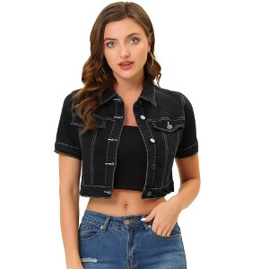INSPIRE CHIC Women's Casual Short Sleeves Crop Denim Jacket - 1 of 4