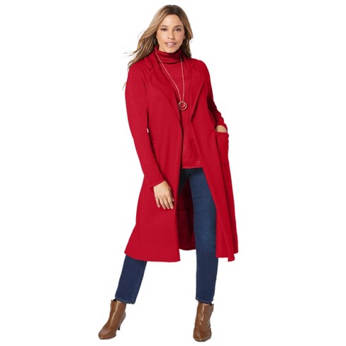 Jessica London Women's Plus Size Cashmere Collared Duster, 2x - Classic Red  : Target