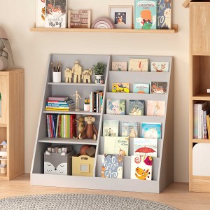 AENKYO 4-Tier Kids Bookshelf and Toy Storage Organizer Wooden Bookcase with Display Ledges & Storage Bin, Natural MDF - 1 of 4