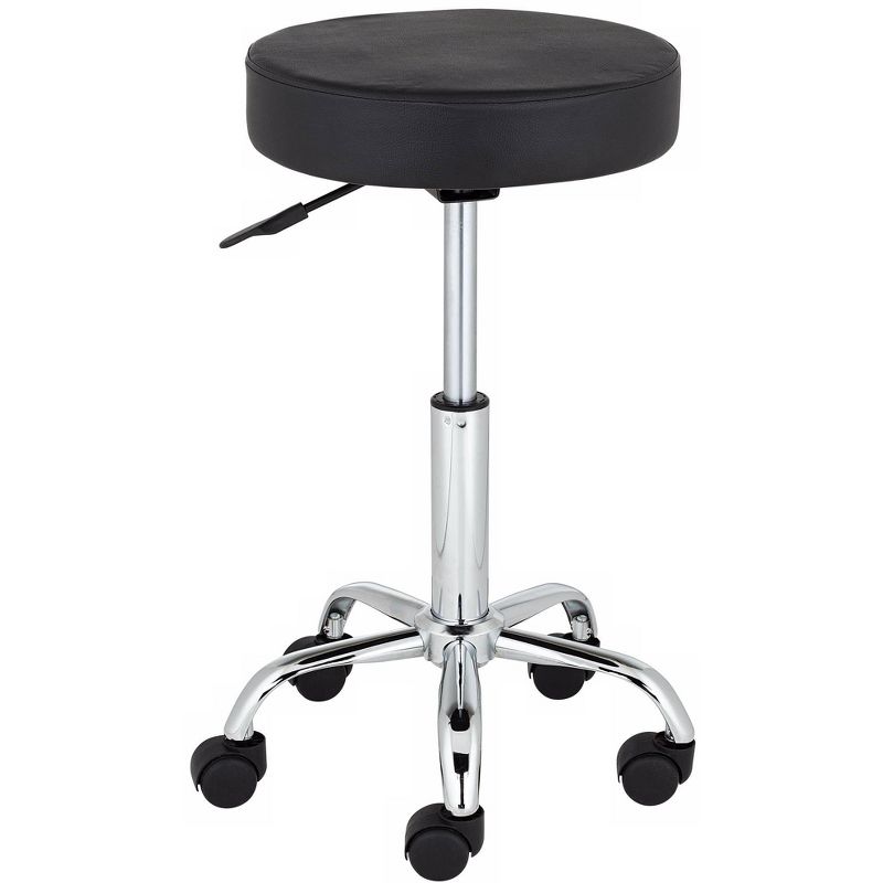 Studio 55D Kelly Chrome Swivel Bar Stool Silver 24 1/2" High Adjustable Modern Rolling Black Round Faux Leather Cushion for Kitchen Counter Island, 3 of 7