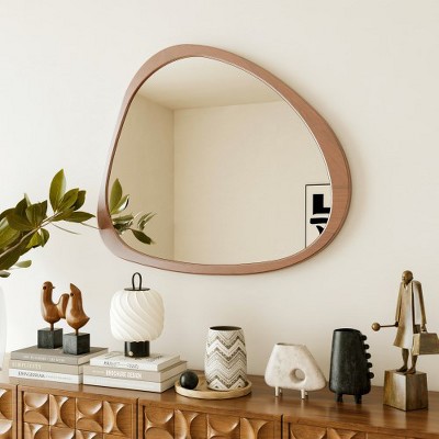 45 Inch Solid Wood Mirror, Asymmetrical Wall Mirror with Wooden Framed, Large Sized Dressing Mirror