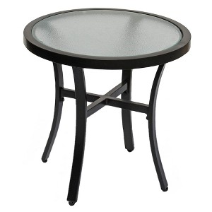 Garden Elements Bellevue Round Aluminum Patio Accent Table with Glass Top, Mocha, 20" - 1 of 2