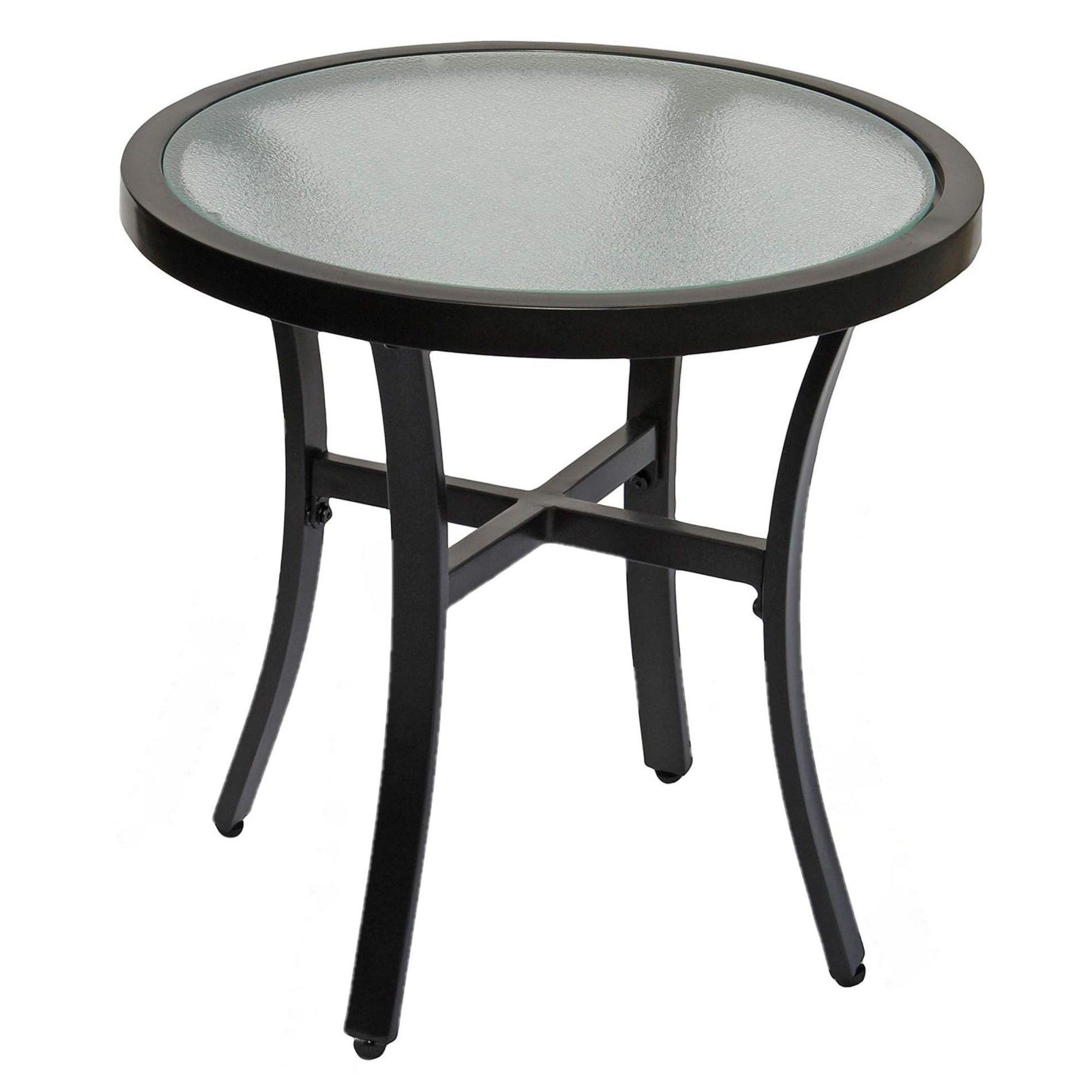 Garden Elements Bellevue Round Aluminum Patio Accent Table with Glass Top, Mocha, 20"