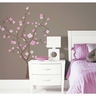 Spring Blossom Pink and Brown Vinyl Wall Decal Set