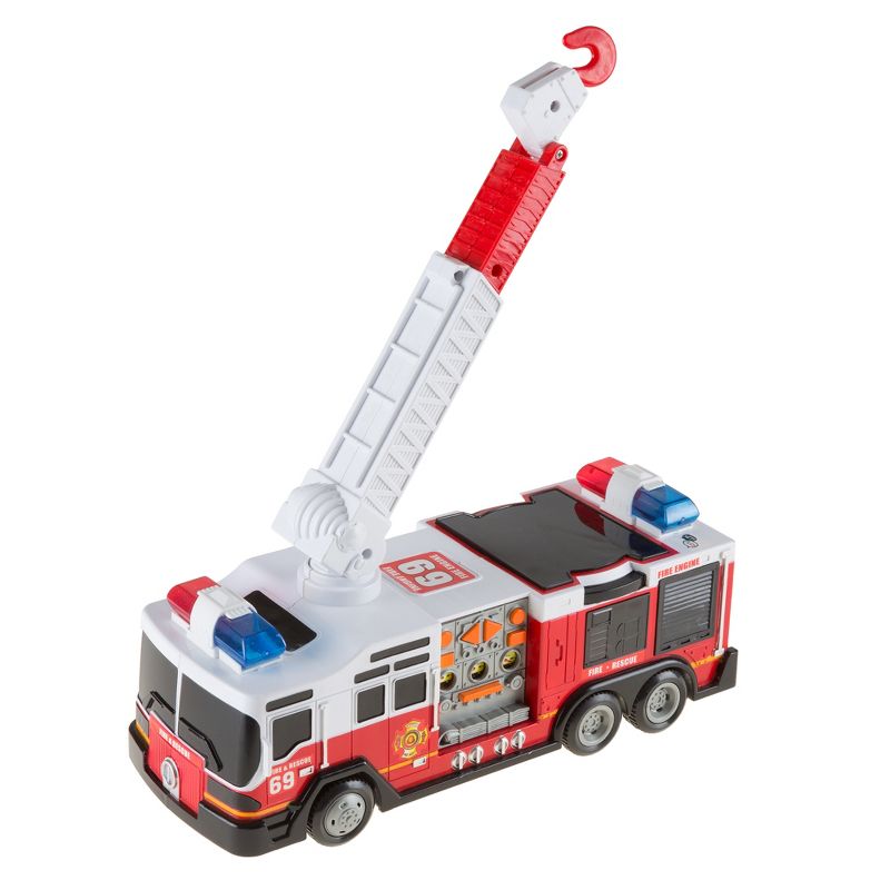 Toy Time Kids' Toy Fire Truck With Extending Ladder, Battery-Powered Lights, Siren Sounds, and Bump-n-Go Movement – Red and White, 1 of 9