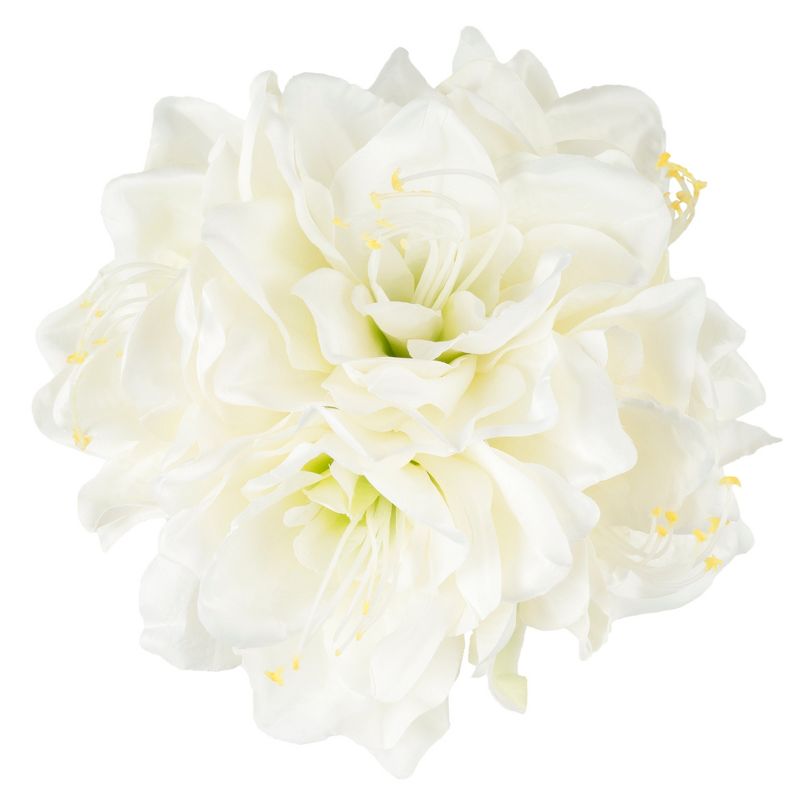 Lilies Floral Centerpiece - Five Cream-Colored Lily Blossoms in a Clear Glass Bowl with Fake Water - Artificial Flowers in Vase by Pure Garden (Cream), 4 of 6