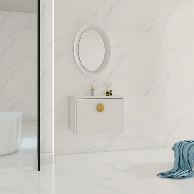 28" Modern Bathroom Vanity Cabinet with Ceramic Sink, Soft Close Door, Scratch Resistant Gloss White