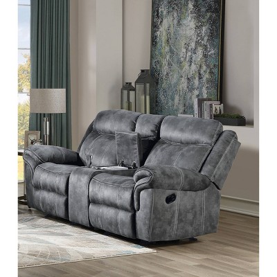 Modern 2-Tone Gray Velvet Tufted Loveseat with Storage & Cup Holder