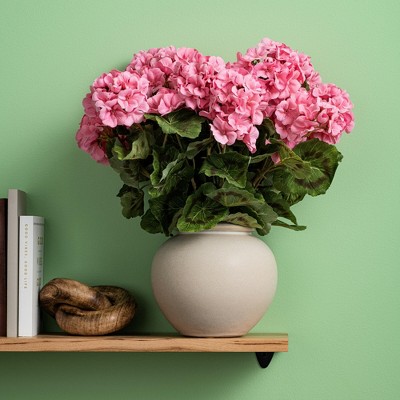 Vibrant Coral 19" Artificial Geranium Bush with Green Leaves