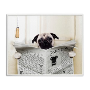Stupell Industries Pug Reading Newspaper in Bathroom Framed Giclee Art - 1 of 4