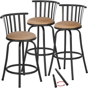 FurnitureR Bar Stools Swivel Set of 3, Adjustable Counter Height Low Back for Kitchen Island Bar Height with Interchangeable Legs, 24/29 Inch, Brown - 1 of 4