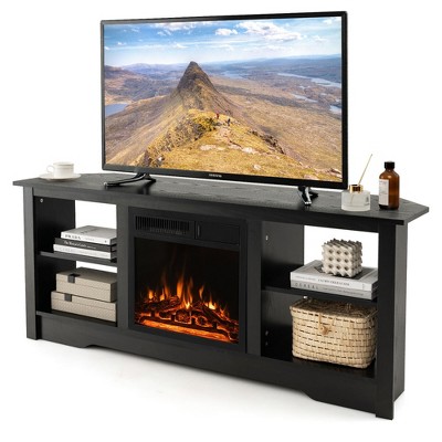 Tangkula 58" Fireplace TV Stand w/ 18" 1500W Electric Fireplace Adjustable Brightness Black