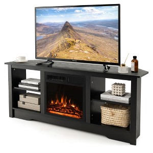 Tangkula 58" Fireplace TV Stand w/ 18" 1500W Electric Fireplace Adjustable Brightness Black - 1 of 4