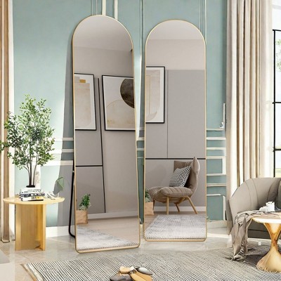 FURNIinspire Full Length Mirrors Wall Mirror, Decorative Mirror, Clothing Store, Floor Standing Large Mirror, Wall Mounted, Gold 16.5"*0.3"*59.8"