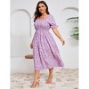 Womens Plus Size Ruffle Dress Square Neck High Wasit Smocked Dress Summer Casual Dress with Lantern Sleeve - 2 of 4