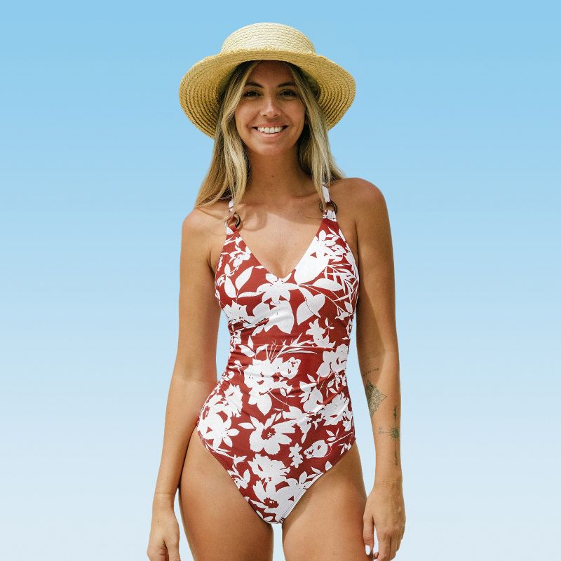 Women's Floral V Neck Back Tie One Piece Swimsuit - Cupshe, 1 of 9