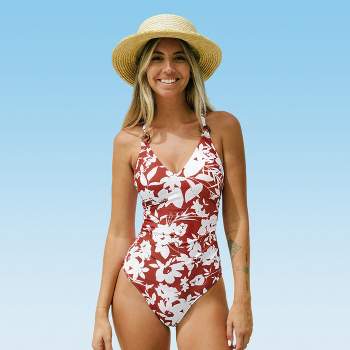 Women's Floral V Neck Back Tie One Piece Swimsuit - Cupshe