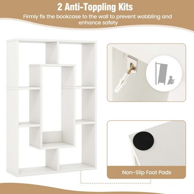 White Geometric 7-Cube Wood Bookshelf with Anti-Toppling Device
