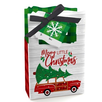 Big Dot of Happiness Merry Little Christmas Tree - Red Car Christmas Party Favor Boxes Gift Bags - Set of 12