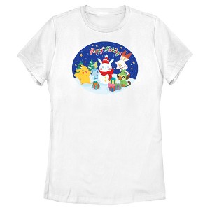 Women's Pokemon Happy Holidays Snowman Pikachu T-Shirt - 1 of 4