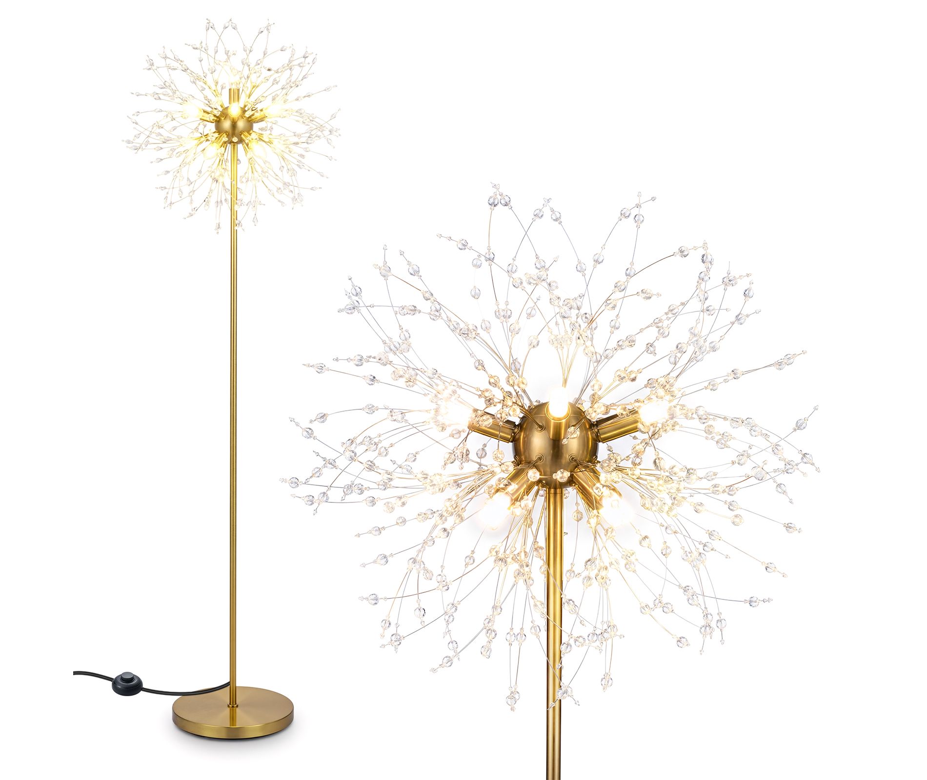 Costway 63'' Crystal Floor Lamp w/Acrylic Crystals Foot Switch for Living Room Bedroom Gold