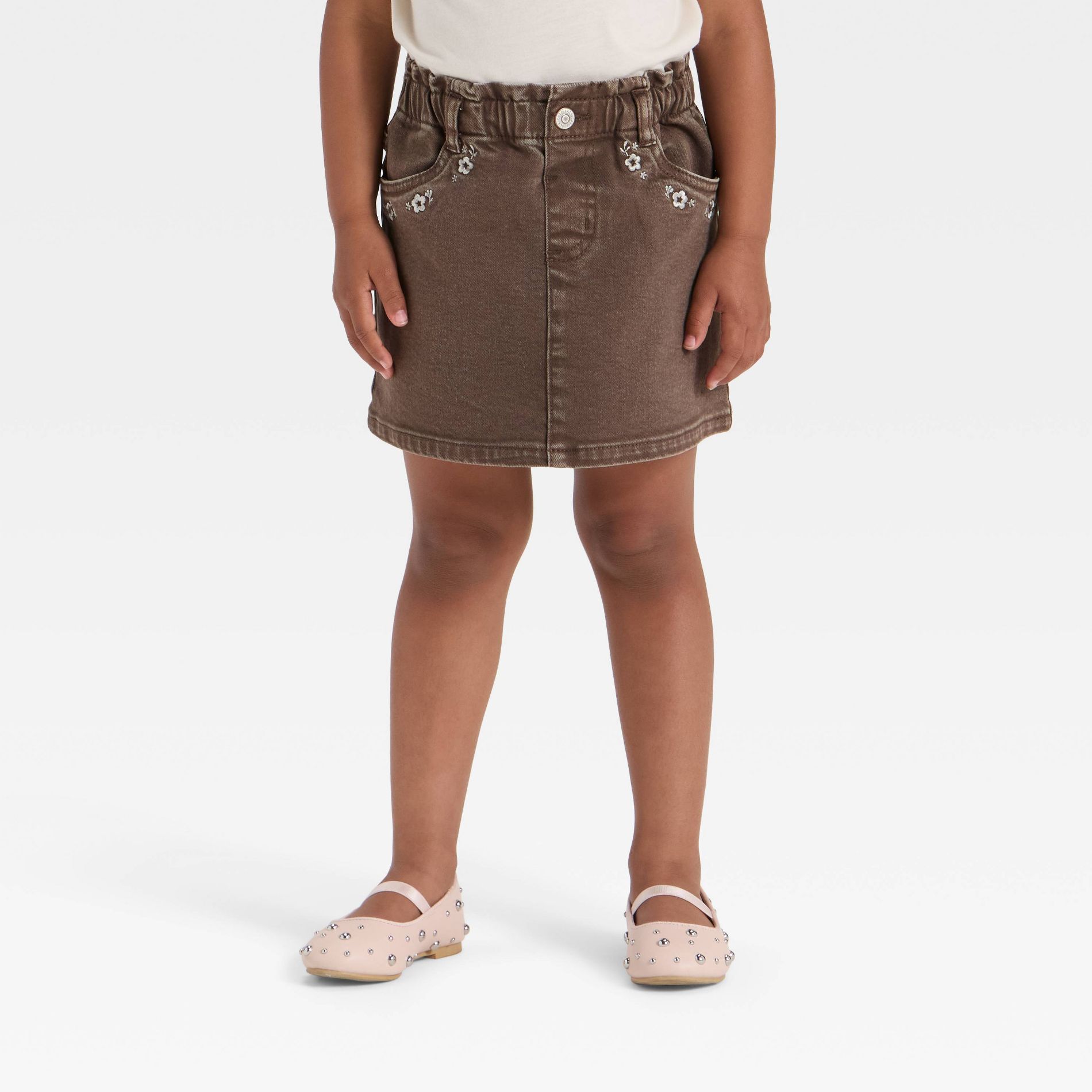Toddler Girls' Floral Embroidery Denim Skirt - Cat & Jack™ Brown