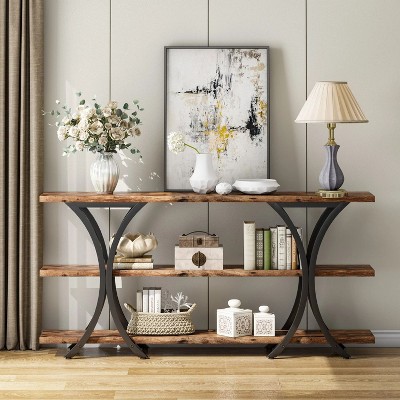 Hommoo 70.8" Console Table, Industrial Entryway Sofa Table with 3-Tier Shelves