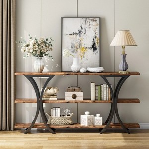 Hommoo 70.8" Console Table, Industrial Entryway Sofa Table with 3-Tier Shelves - 1 of 4