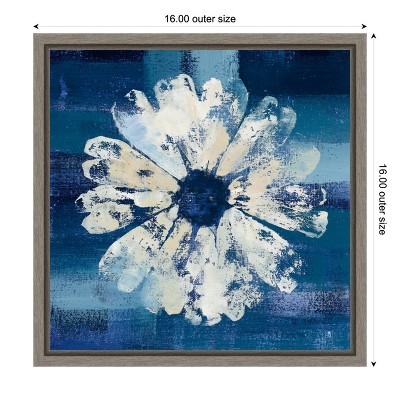 16 x 16 Blue and White Abstract Floral Canvas Print with Gray Frame