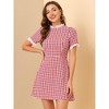 Allegra K Women's Summer Ruffle Neck Lace Panel Short Sleeve Check Gingham Dress - 3 of 4