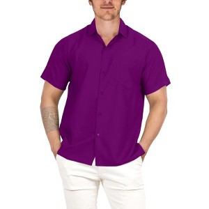 HAPPY BAY Mens Short Sleeve Button Down Casual Collar Camp Summer Shirts Business Shirts for Men Vacation Solid Shirts with Pocket - 1 of 4