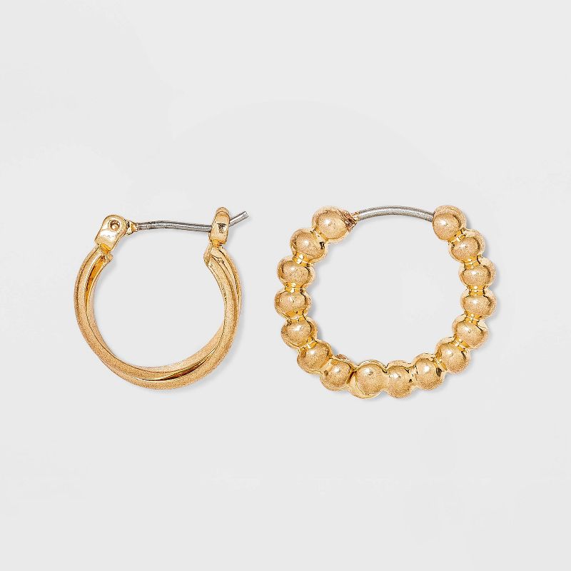 Bead and Twister Hoop Earring Set 3pc - Universal Thread&#8482; Gold, 2 of 6