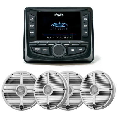 Wet Sounds WS-MC-2 Marine Radio with 2 Pairs Wet Sounds RECON 6 XW-W Recon Series 6.5" 60-Watt RMS Coaxial Speakers With White XW Grilles (Pair)