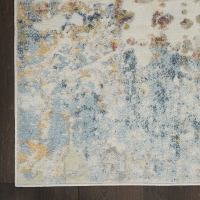 Ivory Abstract Hand-Knotted Soft Synthetic Area Rug 6'6" x 9'6"