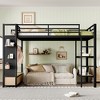 Racxily Loft Bed Frame with Wardrobe,Metal Loft Bed with Storage Shelves and Pegboard,Black - 2 of 4