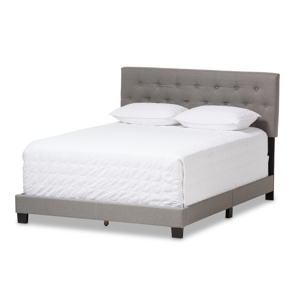 Photos - Bed Frame Queen Cassandra Modern and Contemporary Fabric Upholstered Bed Light Gray