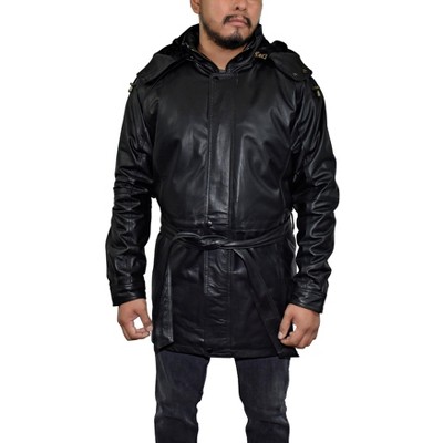 Victory Outfitters Men's Genuine Leather Hooded & Belted Parka Black 3XL — фото 2