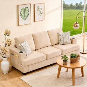 Modern 89 in 3-Seater Sofa for Living Room, Comfy Couches with Deep Seat,Chenille Couch with Cup Holders and Side Storage Pockets for Apartment Lounge - 1 of 4
