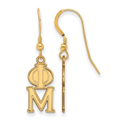 Black Bow Jewelry 14k Yellow Gold Plated Sterling Silver Phi Mu Greek Life Dangle Earrings