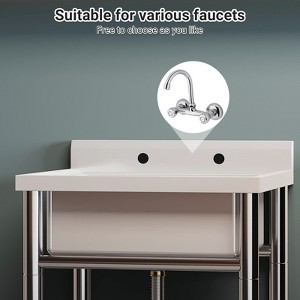 Stainless Steel Thickened Kitchen Utility Sink, Freestanding Single Bowl Kitchen Utility Sink with Pull-Out Faucet for Outdoor Garage Kitchen - 1 of 4