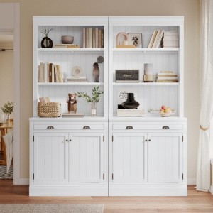 83.4" Tall Storage Bookcase With Open Shelves, 2-Piece Set Freestanding Bookshelf With 2 Doors And 1 Drawer For Home Office Bedroom Living Room - 1 of 4