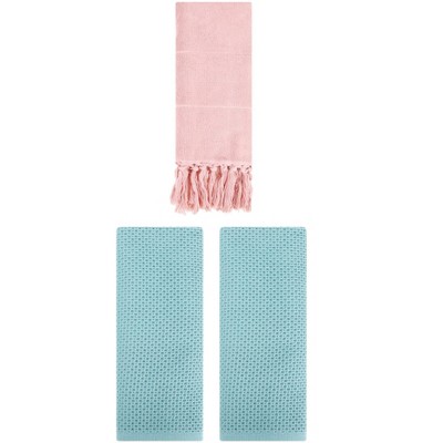 REGALWOVEN 3 Packs Cotton Soft Absorbent Tassels and Waffle Hand Towel