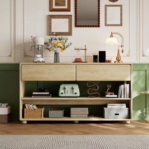 58" Entryway Console Table with 2 Drawers, 3 Tier Narrow Long Sofa Table, Behind Couch Console Table for Living Room Foyer and Hallway - 1 of 4